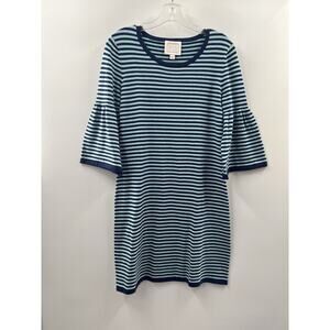 Sail To Sable Women’s 3/4 Bell Sleeve Striped Knit Pullover Dress Navy Green S
